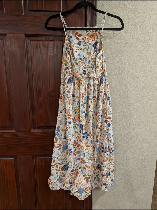 Old Navy Cream Floral Spaghetti-Strap Midi Dress with Blue and Orange Accents - Picture 2 of 7